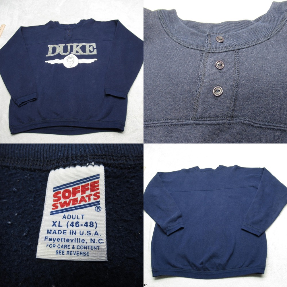 Vintage Duke Blue Devil Sweatshirt Men XL Blue Henley Collegiate NCAA USA 80 90s